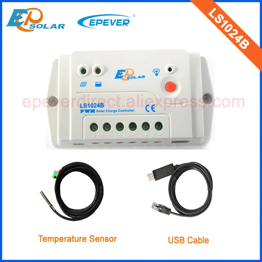 

LS1024B 10A PWM solar charge controller with USB cable and temperature sensor