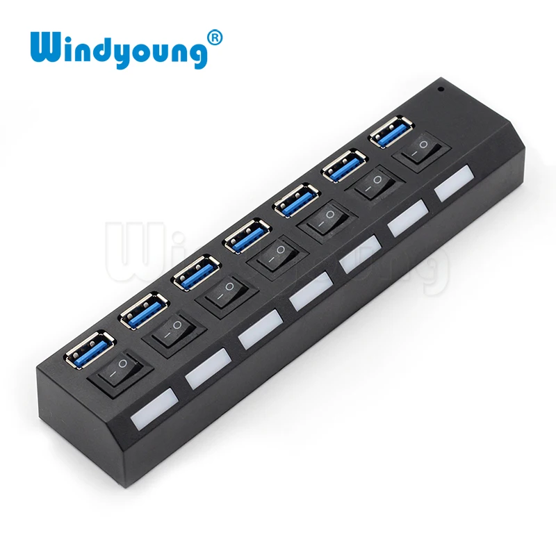 Windyoung USB Hub 3,0 высокое Скорость 7 Порты и разъёмы USB 3,0 концентратор с EUPower адаптер многопортовый usb-адаптер ВКЛ/ВЫКЛ для ноутбука MacBook