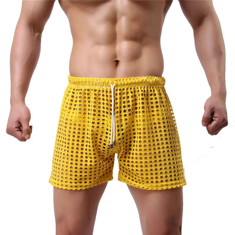 New Mens Drawstring Fishnet Underwear Hollow Out See