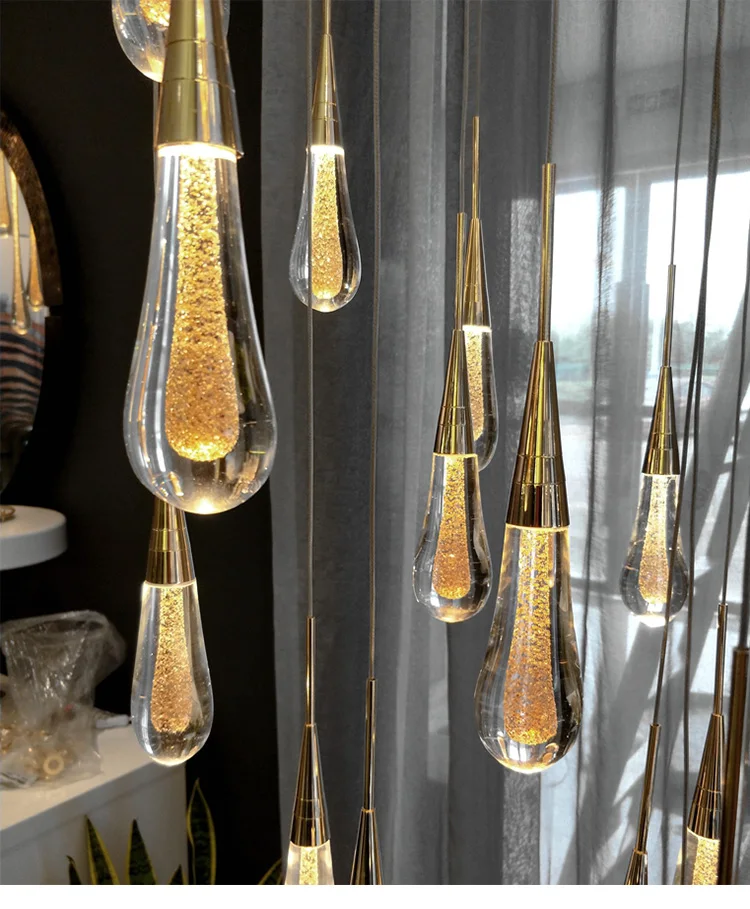 Skup Złota kropla wody kryształ kreatywny wisiorek światło w europejskim stylu luksusowe lampy LED Moderm szkło oświetlenie wewnętrzne restauracja