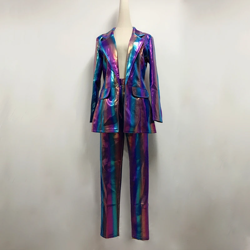 Roxo colorido sexy senhora terno listra calças