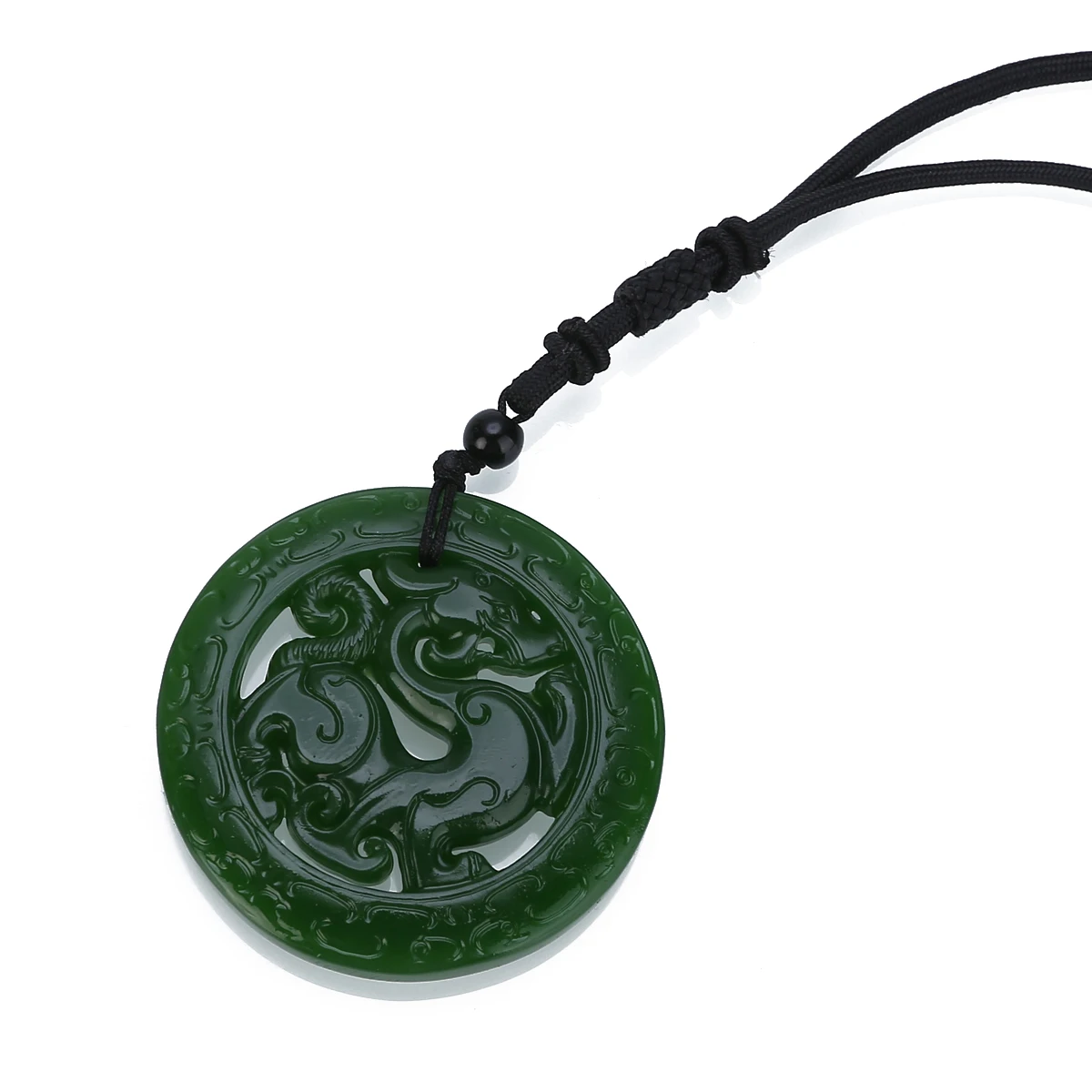 1pc Green Hetian Jade Pendant Carved Chinese Dragon Gemstone Pendant Necklace Stone with 60cm Rope