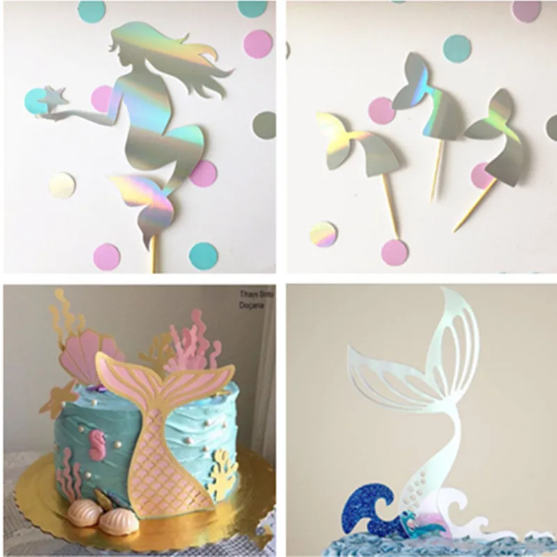 

New Mermaid Tail Acrylic Cake Topper Wedding Mermaid Laser Paper Cake Topper For Birthday Party Cake Decorations Baby Shower