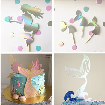 

New Mermaid Tail Acrylic Cake Topper Wedding Mermaid Laser Paper Cake Topper For Birthday Party Cake Decorations Baby Shower