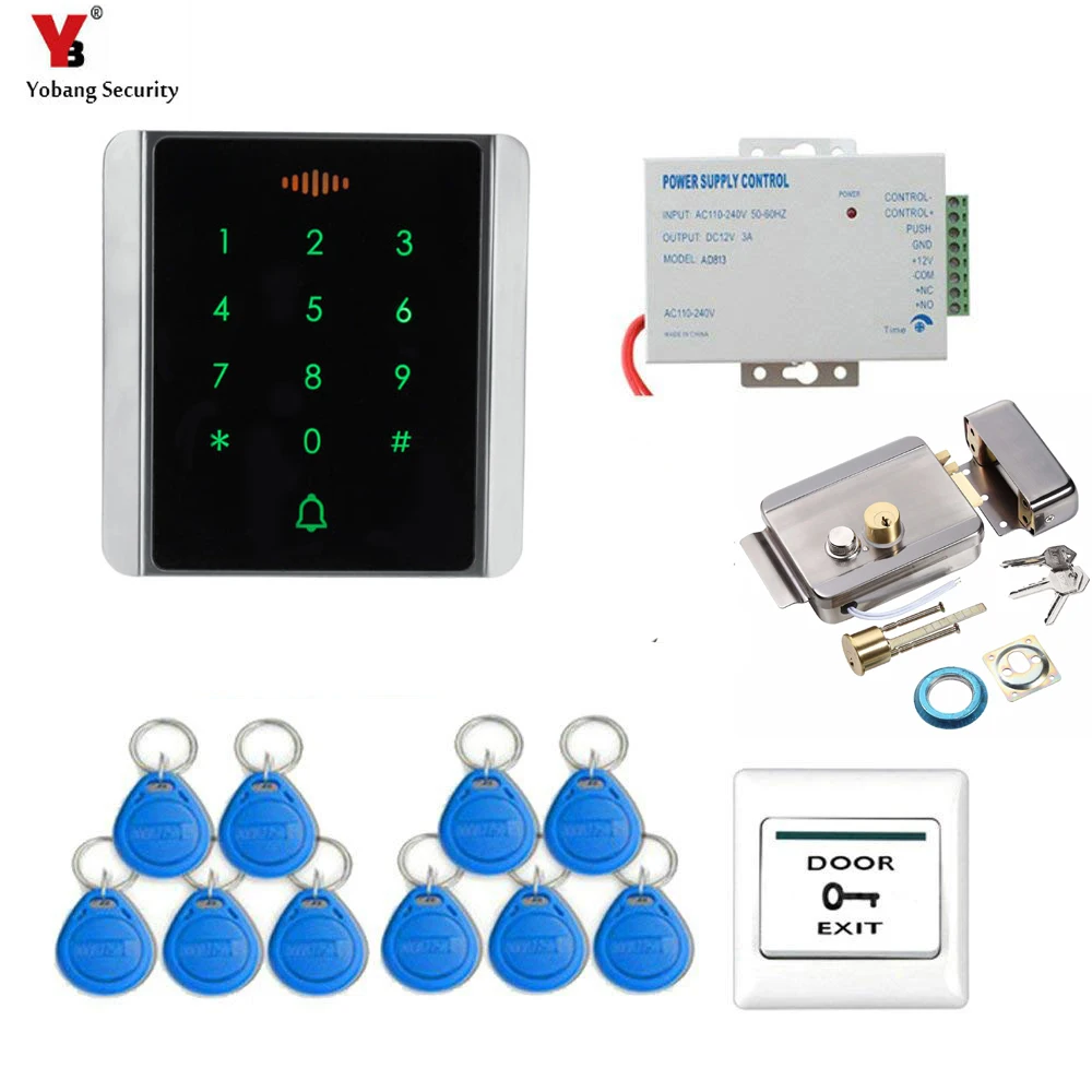 Yobang безопасность Сенсорный Водонепроницаемый Rfid Клавиатура система контроля допуска к двери комплект Электрический магнитный дверной замок+ блок питания+ дверной звонок