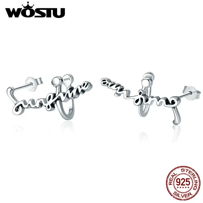 

WOSTU Popular 925 Sterling Silver Sunshine Letter Love Stud Earrings for Women Luxury Silver Jewelry Valentine Day Gift CQE263