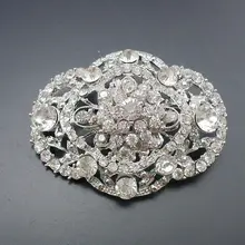 1 Piece Fashion Women Rhodium Plated Rhinestone Crystal Vintage Oval Bridal Wedding Collar Brooch Pin, Item No.: BH7654