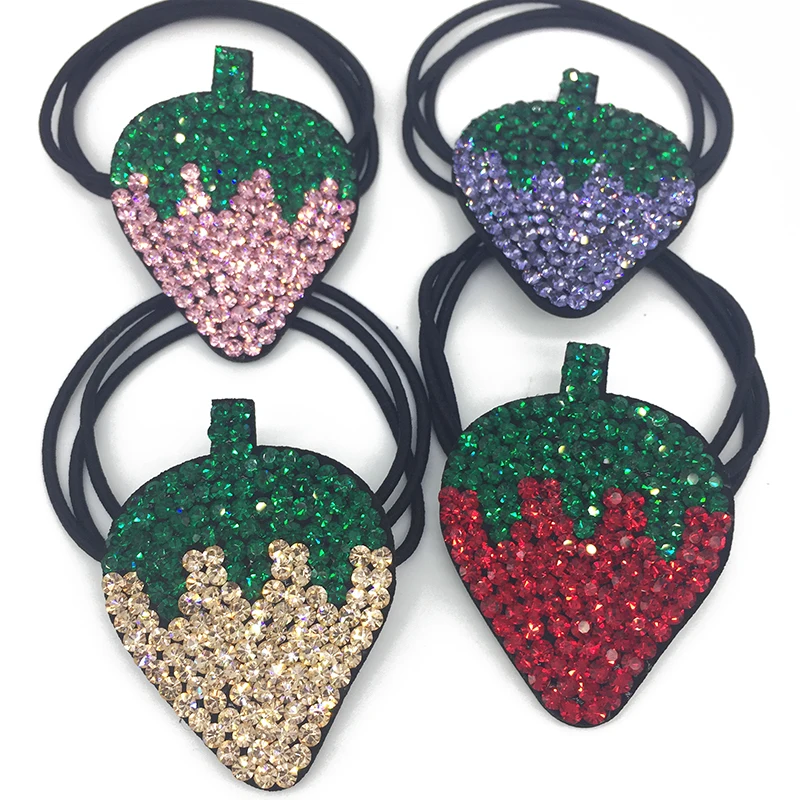 

1pc 4 Colors Strawberry Shape Women Elastic Bands Crystal Rhinestone Fashion Hair Rubber Bands Headbands for Girls Drop-shipping