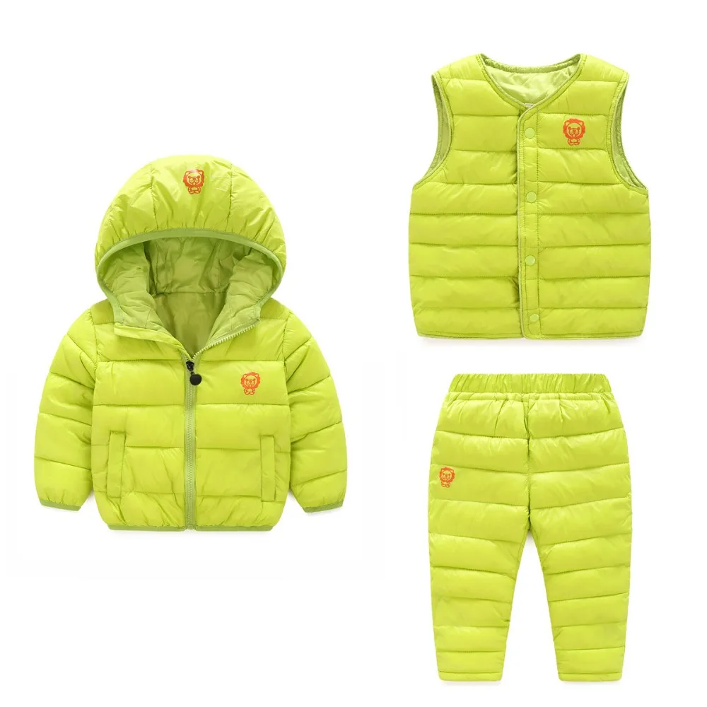 3 предмета) набор зимней детской одежды теплые пуховики на утином пуху наборы одежды для маленьких девочек и маленьких мальчиков - Цвет: Green