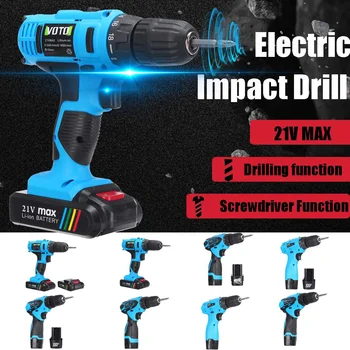 

2000mAh Rechargeable Hand Drill Cordless Electric Screwdriver Impact Power Tools Double Speed LED 2*Lithium Battery Home DIY