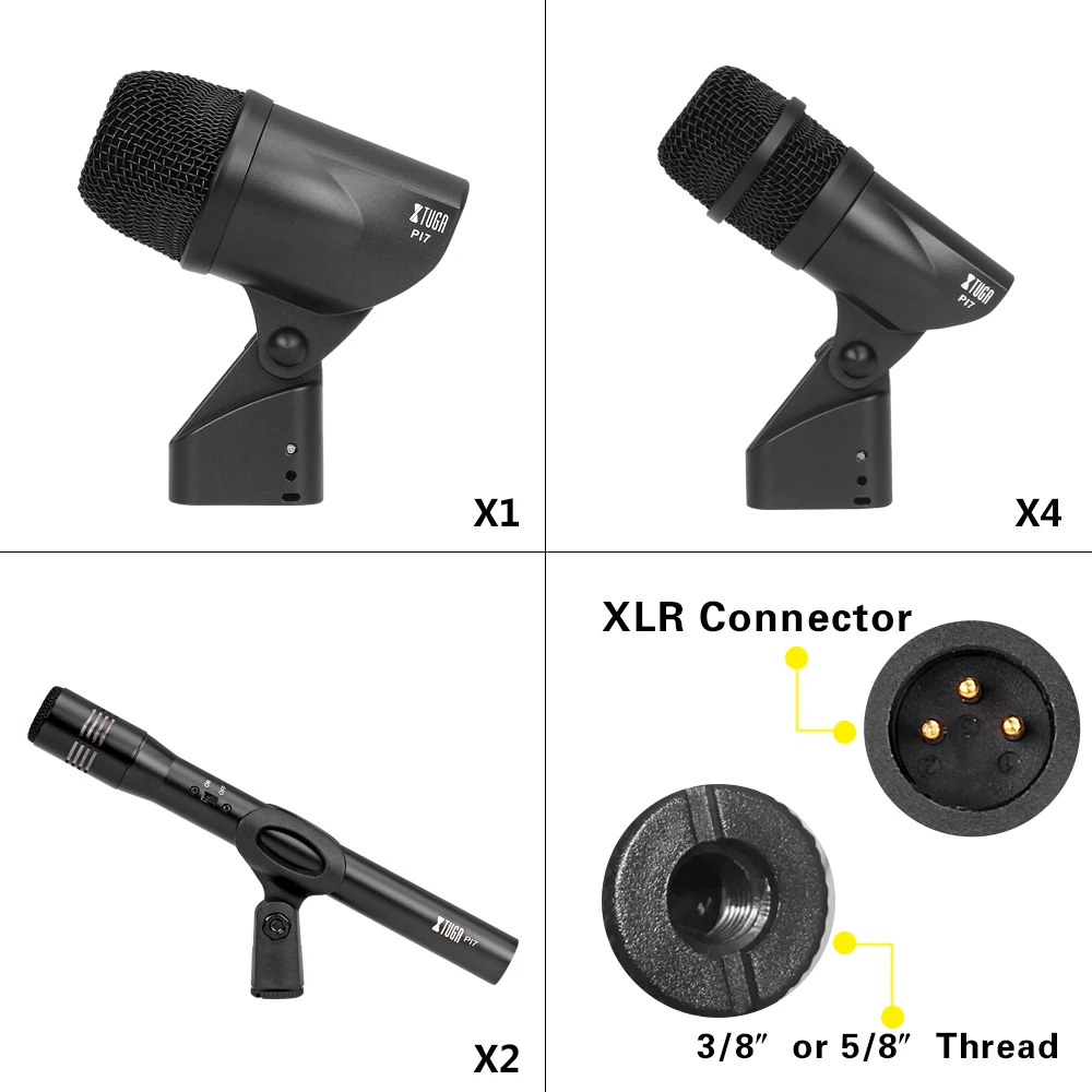 XTUGA PI7 Набор из 7 проводных динамических барабанных микрофонов(металл и пластик)-ударные басы, Том/Snare& тарелки набор микрофонов-использование для барабанов