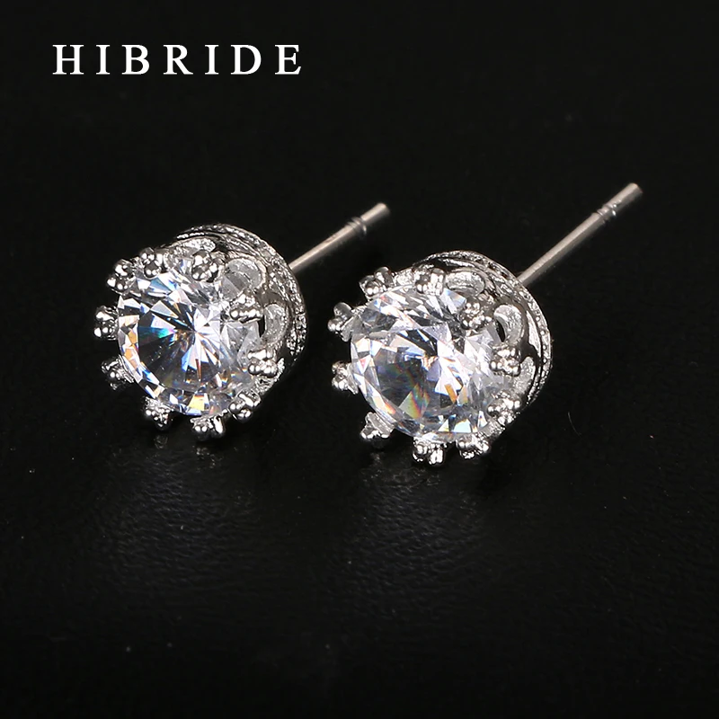 Серьги-гвоздики с родиевым покрытием, серьги с фианитами для женщин, модные юбилейные украшения E-29