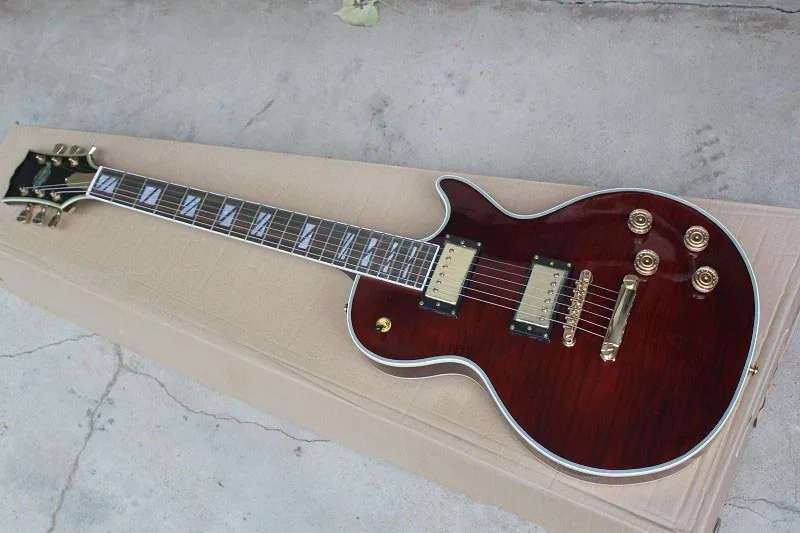 

factory custom Top Quality Ebony Keyboard LP Supreme Electric Guitar Wine Red Custom Shop Figured Maple Top with hardcase