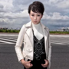 Autumn PU jacket female 2016 New Arrival fashion OL Slim black PU leather motorcycle jacket lapel oblique zipper short jacket