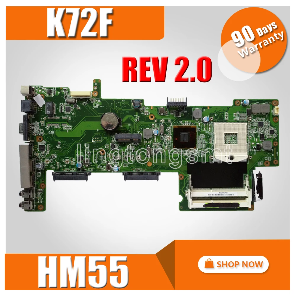  K72F Motherboard REV2.0 HM55 DDR3 For ASUS X72F K72F A72F Laptop motherboard K72F Mainboard K72F Mo