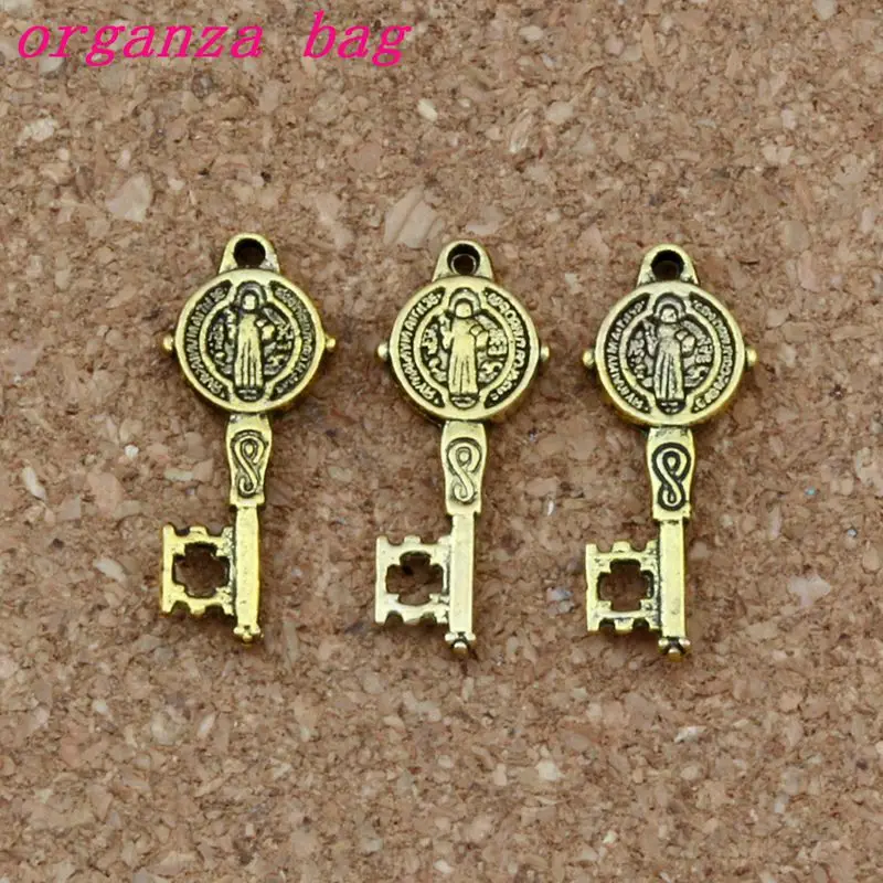 200Pcs Saint Benedict Medal Cross Key Religious Charms Pendants   For Jewelry Making Bracelet Necklace DIY Accessories 9.5x24mm