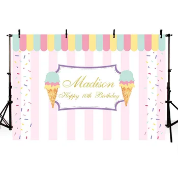 

Neoback Happy Birthday Ice Cream Backdrop for Photography Studio Newborn Baby Girl and Boy Photo Shoot Background Party