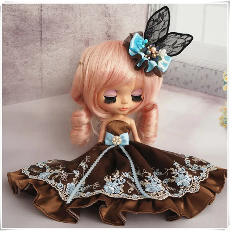 

Clothes For 1/6 Blyth Doll Coffee Strapless Dress With Rabbit Ears Headwear For Pullip, Licca, Azone Doll Clothes Accessories