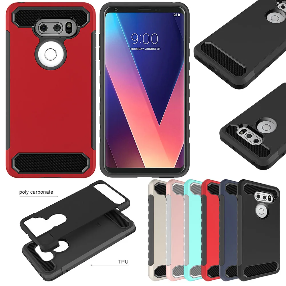 

Carbon Fiber Shockproof Armor Case Dual Layer Silicone TPU&Hard PC Impact Protective Cover For LG V30 / V30 Plus / V30s ThinQ