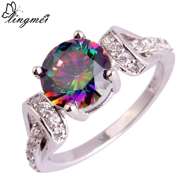 lingmei $0.99 Big Promotion Wholesale Fashion Mystic White CZ Silver Color Ring lingmei $0.99 Big Promotion Wholesale Fashion Mystic White CZ Silver Color Ring