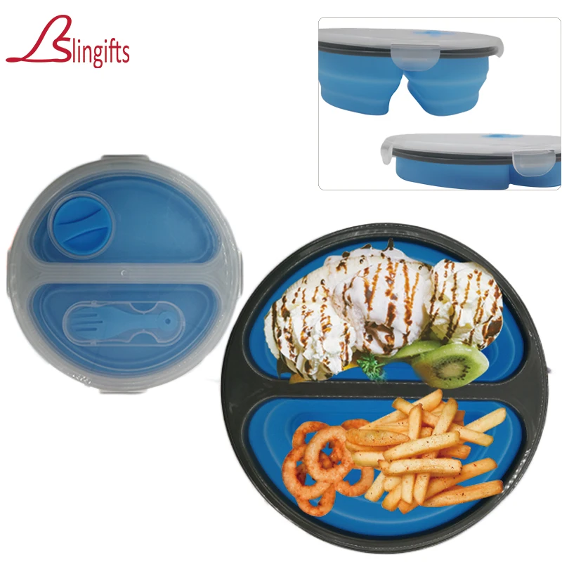 

Slingifts 60 Pieces Silicone Collapsible Lunch Box 1000ML 2 Compartments Folding Food Storage Container Eco-Friendly
