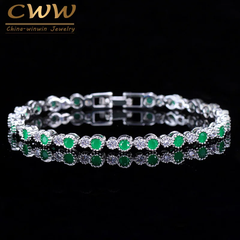 CWWZircons Элегантный женский браслет ювелирные изделия натуральный серебристый цвет круглый зеленый кристалл браслет с кубическим цирконием камни CB053 - Окраска металла: Green and White