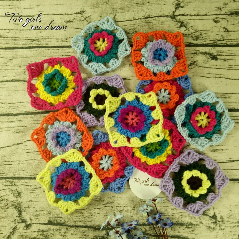 50pcs Square Handmade Crochet Doilies Table Mats Pad Flowers Clothes Patch Accessory Photography Props Coaster 9cm | Дом и сад