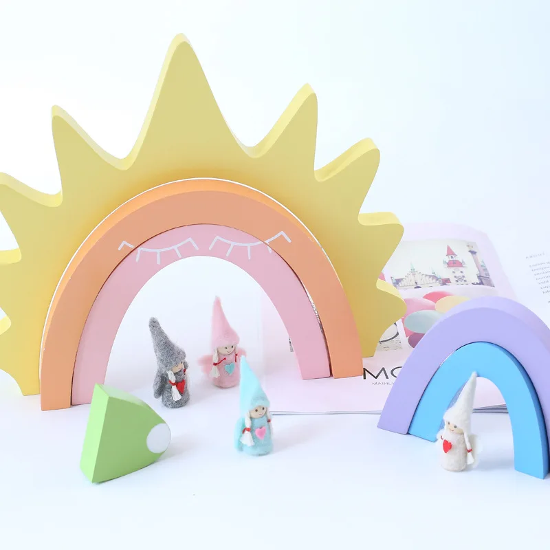 

INS Photography Colorful Wooden Rainbow Building Blocks CloudsSun Rainbow Blocks nordic style forkids Room Decoration Ornaments