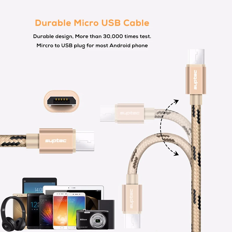 SUPTEC 2 m 3 m Cable Micro USB 2.4A rápido de carga de datos Cable de carga para Android de Samsung S6 S7 borde xiaomi Huawei MP3 Microusb cable