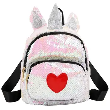 

Ear Horn Decor Travel Backpacks Cute Kids Sequins Knapsack Heart Rucksack