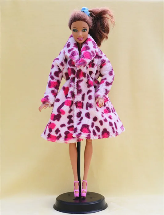 

High Quality Fashion Handmade Clothes Dresses Grows Outfit pink Leopard Flannel coat for Barbie Doll dress for girls best gift