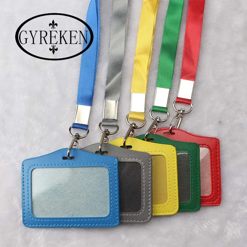 

Horizontal Name Credit Card Holders PU Bank Card Neck Strap Card Bus ID holders candy colors Identity badge with lanyard PY043