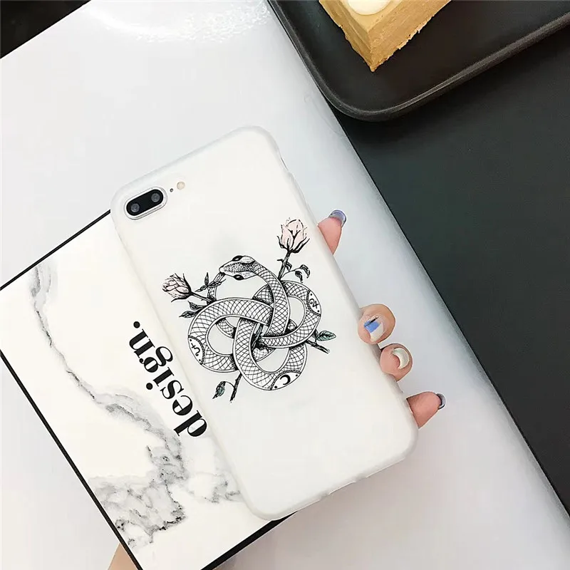 LUDI Retro 3D Floral Rose Snake Phone Case for iPhone 7 7Plus Soft TPU Phone Bag for iPhone X 6 6s 8 Plus Flower Back Cover     3