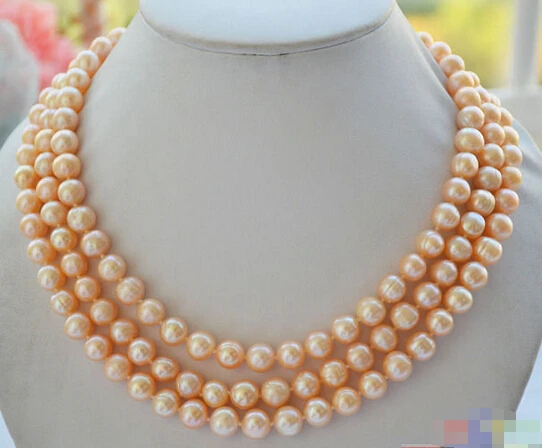 

DD Wholesale FREE SHIPPING P4636 3row 19" 10mm pink round freshwater cultured pearl necklace