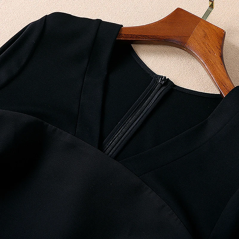 Подиум высокое качество весна новые женские модные вечерние сексуальные винтажные элегантные шикарные черные платья с вышивкой и длинным рукавом