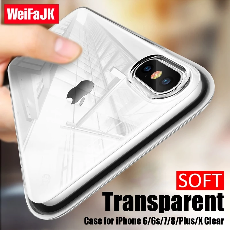 

WeiFaJK Transparent Soft Phone Case for iPhone X 8 7 Plus Silicone Back TPU Full Cover Cases for iPhone 6 6s 7 8 Plus Case Capa