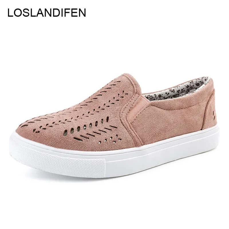 

2018 Women's Vulcanize Shoes Breathable Female Loafers Hollow Shoes Flats Shoes Women Canvas Sneakers For Girls Blue Pink 7F0609