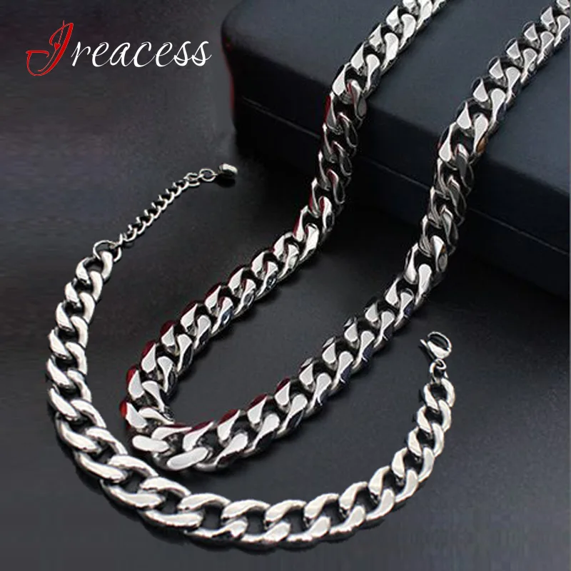 

Men Titanium Stainless Steel Chain Necklace & Bracelet Set Women Fashion Hip hop jewelry sets For Men Silver Color Never Fading