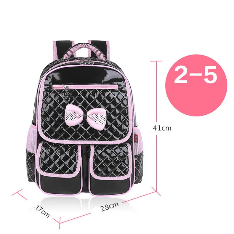 Из водонепроницаемой искусственной кожи галстук-бабочка детский школьный рюкзак для девочек начальной школы мешок здоровый позвоночник защиты для 1 класса-6 - Цвет: blakc L