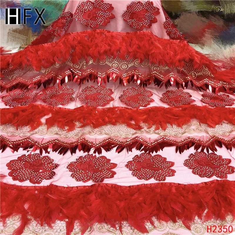 HFX элегантная ручная работа Цветочная вышивка перо 3D кружевная ткань с блестками для свадебного платья новое поступление F2350