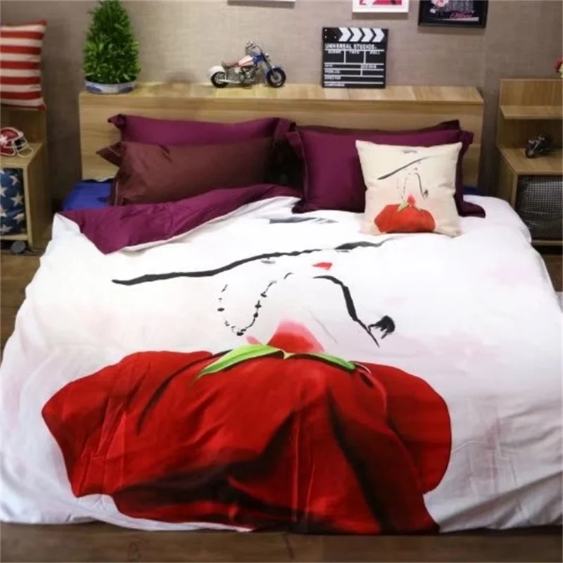 

Unique Design Girls Bedding Set Queen Size Duvet Cover Flat Bedsheets with Pillowcase 100% Cotton Printed Home Textile Sets