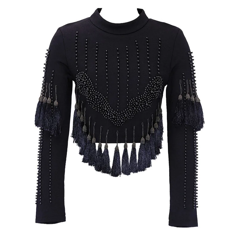 Fashion Beading Tassel Fringed Crop Top 