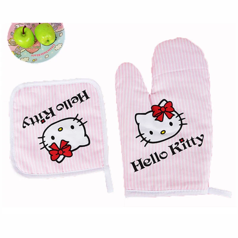 

1SET Hello Kitty insulation Gloves Kitchen Cooking Microwave oven Insulation Pads Cotton Thickening Non-slip Gloves