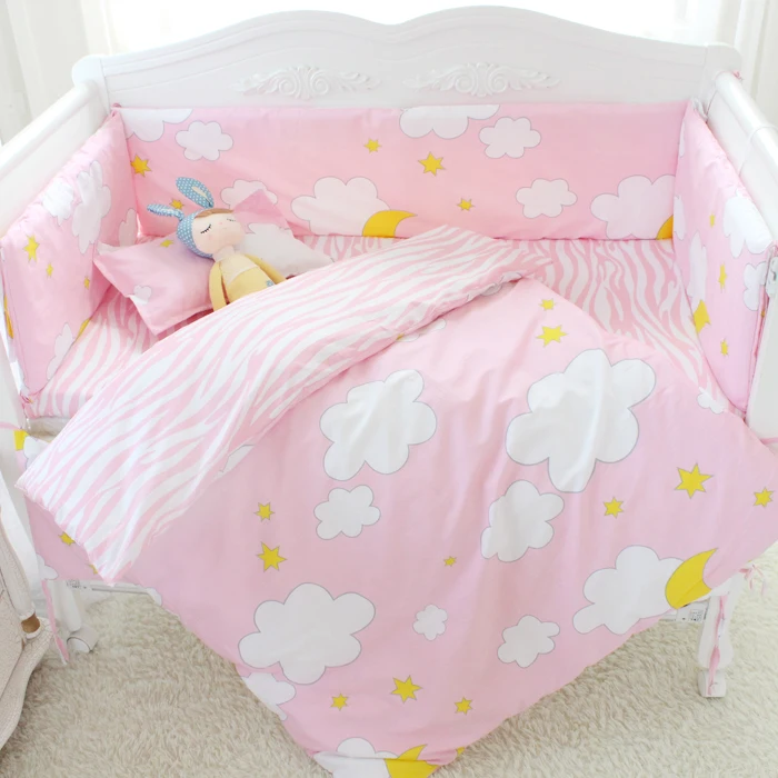 

7 Pcs/sets cartoon crib cotton crib bumper baby cot sets baby bed protector child bedding set pillowcase duvet cover flat sheet