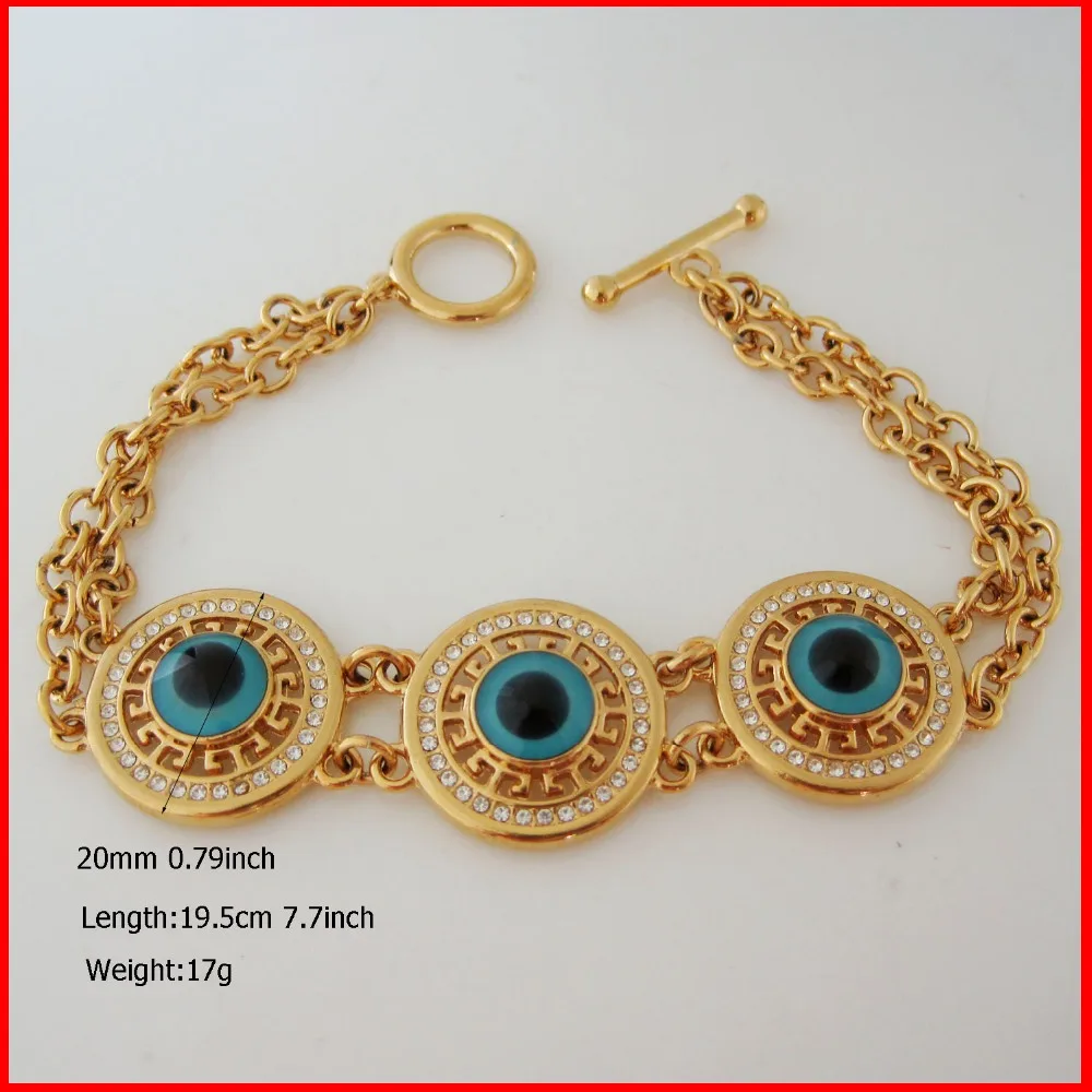 Заказ 10$ получить доставку с отслеживанием/ уникальный 7," желтое золото GP накладка заполняет латунный злой глаз браслет с камнями циркона/отличный подарок/
