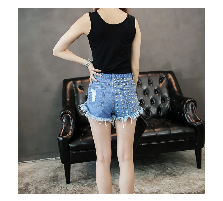 2017 European station Europe and the United States new rivets rivets irregular cat to be side cowboy high waist pants shorts hot pants (9)