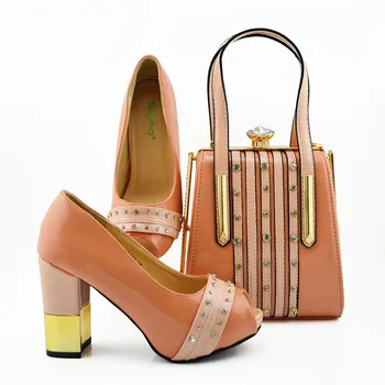 

Peach lady pumps shoes with matching clutches bag 3.7 inches heel nice fashion african aso ebi italian shoes and bag SB8390-4