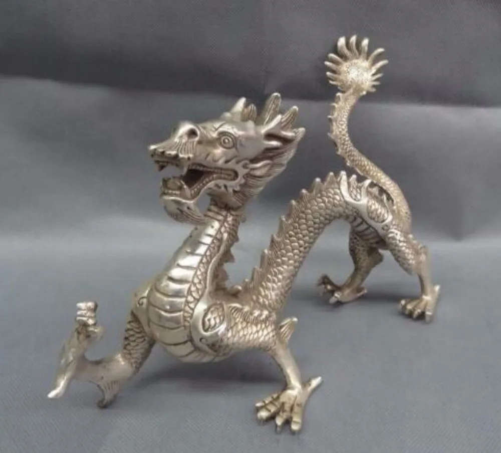 

Antique antiques Collectible Decorated Old Handwork Tibet Silver Carved Big Dragon Statue/ Sculpture