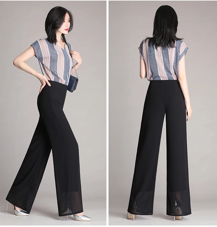 New Arrival European Style Plus Size 4XL Women Trousers Casual Loose Chiffon Long Pants Black Wide Leg pants female