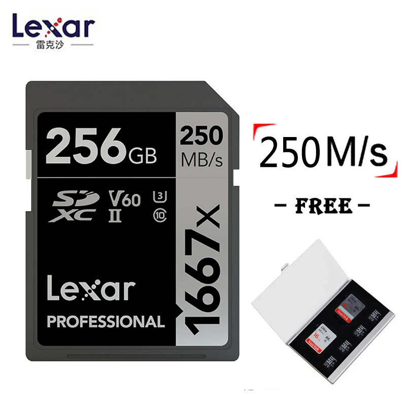 Lexar 1667x128 Гб 64 Гб V60 250 МБ/с. sd карты 256 ГБ SDXC UHS-II U3 флэш-карты памяти высокой скорости для 3D 4K HD видео - Емкость: 256g and card case